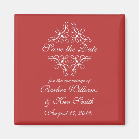 キャンディ レッドの渦巻き Save The Date マグネット (正面)