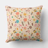 キャンディ、棒つきキャンデー、ベージュバとシームレスなパターン クッション (裏面)