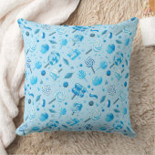 キャンディ、棒つきキャンデー、青いバックとシームレスなパターン クッション (ブランケット)