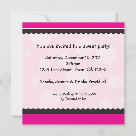 キャンデーおよびカップケーキの菓子のパーティの招待状 招待状 (裏面)