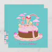 キャンデーおよびチョコレートケーキの誕生日のパーティの招待状 招待状 (正面/裏面)