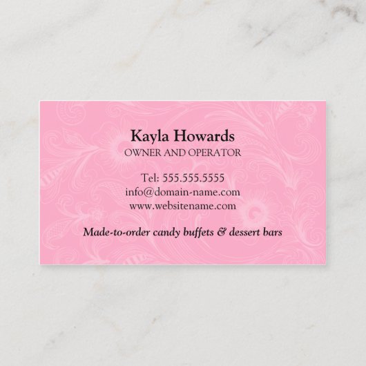 キャンデーおよびデザートのビュッフェ 名刺 (裏面)