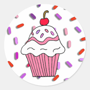 キャンデーが付いているピンクのカップケーキは振りかけます ラウンドシール