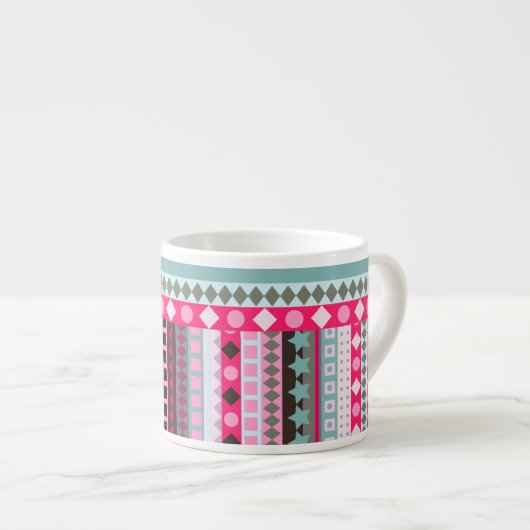キャンデーのジグザグ形のピンクおよび緑の女の子のおもしろいは縞で飾ります エスプレッソカップ (正面右)