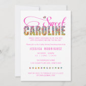 キャンデーのテーマの甘いキャロラインのベビーシャワーの招待状 招待状 (正面)