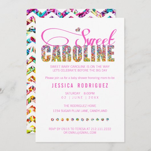 キャンデーのテーマの甘いキャロラインのベビーシャワーの招待状 招待状 (正面/裏面)
