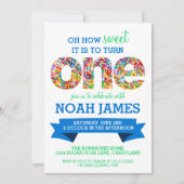 キャンデーのテーマの第1誕生会は青を振りかけます 招待状 (正面)