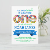 キャンデーのテーマの第1誕生会は青を振りかけます 招待状 (スタンド正面)