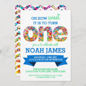 キャンデーのテーマの第1誕生会は青を振りかけます 招待状 (正面/裏面)