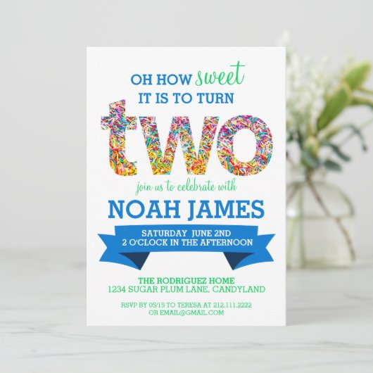 キャンデーのテーマの第2誕生会は青を振りかけます 招待状 (スタンド正面)