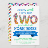 キャンデーのテーマの第2誕生会は青を振りかけます 招待状 (正面/裏面)