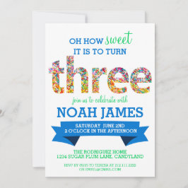 キャンデーのテーマの第3誕生会は青を振りかけます 招待状