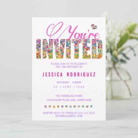キャンデーのテーマは誕生日のパーティの招待状を振りかけます 招待状 (スタンド正面)