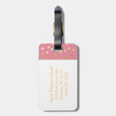 キャンデーのピンクおよび金ゴールドのグリッター都市点のモノグラム ラゲッジタグ (裏面縦)