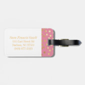 キャンデーのピンクおよび金ゴールドのグリッター都市点のモノグラム ラゲッジタグ (裏面横)