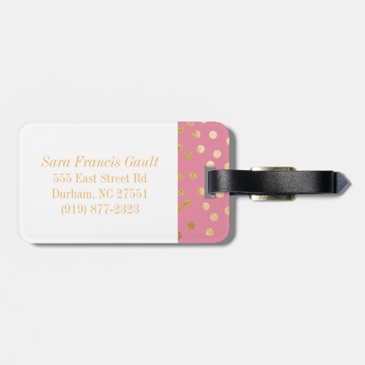 キャンデーのピンクおよび金ゴールドのグリッター都市点のモノグラム ラゲッジタグ (裏面横)
