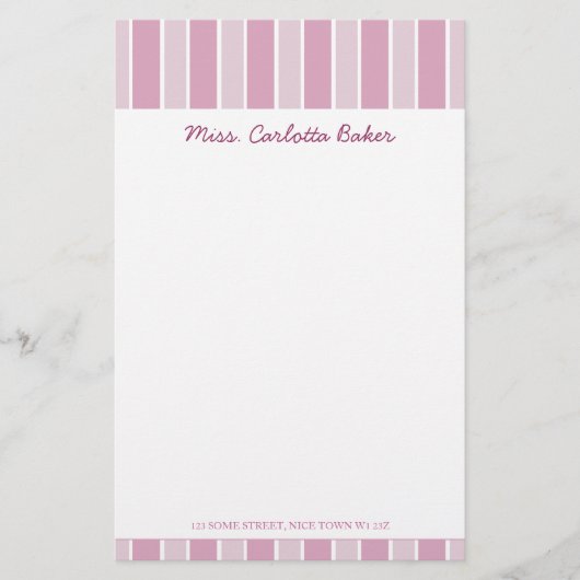 キャンデーのピンクのストライプの個人的な文房具 便箋 (正面)