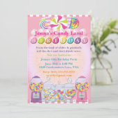 キャンデーの反対の土地のピンクの誕生日の招待状 招待状 (スタンド正面)