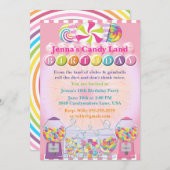 キャンデーの反対の土地のピンクの誕生日の招待状 招待状 (正面/裏面)