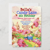 キャンデーの土地のキャンディの誕生日のパーティの招待状 招待状 (裏面)