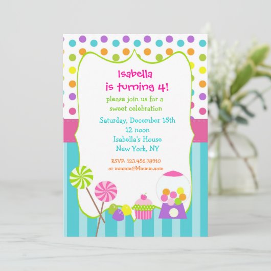 キャンデーの土地の甘い専門店の誕生日の招待状 招待状 (スタンド正面)