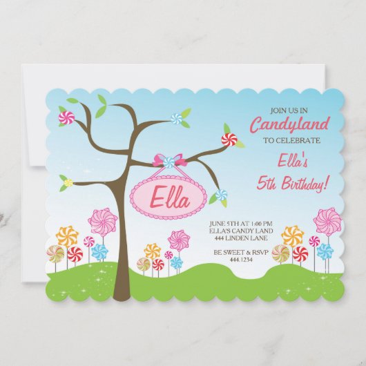 キャンデーの土地の甘い店のバースデーパーティ招待状 招待状 (正面)