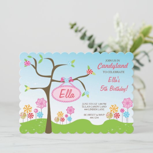 キャンデーの土地の甘い店のバースデーパーティ招待状 招待状