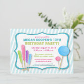 キャンデーの専門店の誕生日のパーティの招待状(青い) 招待状 (スタンド正面)