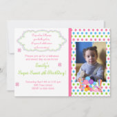 キャンデーの棒つきキャンデーの甘い誕生日の写真の招待状 招待状 (正面)