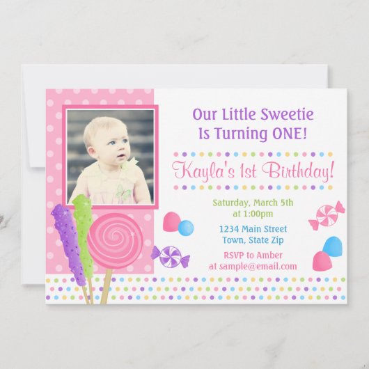 キャンデーの誕生日の招待状5x7の写真カード 招待状 (正面)