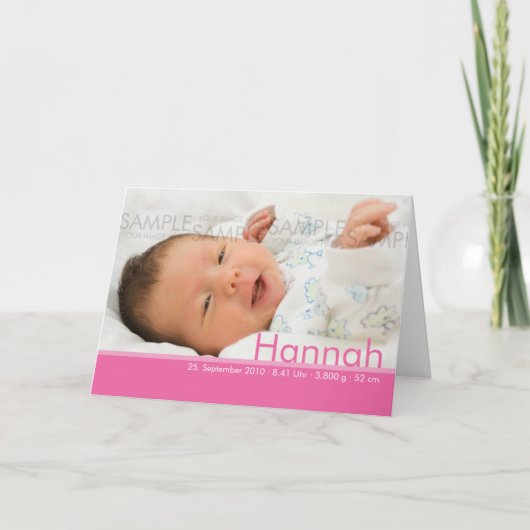 キャンデーはピンクのGeburtskarte -ベビーの発表--を着色します 案内状 (正面)