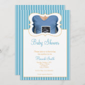 キャンデーは-写真のベビーシャワーBOを縞で飾ります 招待状 (正面/裏面)