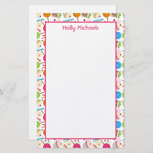 キャンデー及び菓子パターンパーソナライズな文房具 便箋 (正面/裏面)