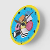 キャンデーAllsorts。 大きい柱時計。 黄色及び青 ラウンド壁時計 (傾斜)