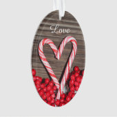 キャンデ素朴ィー·サトウキビ·ハートが私たちの初めてのクリスマスを愛 オーナメント (正面)