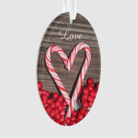 キャンデ素朴ィー·サトウキビ·ハートが私たちの初めてのクリスマスを愛 オーナメント (正面)