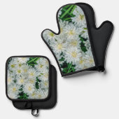 キャンドゥフトホワイトフラワーグラフィックアート 鍋つかみ&鍋敷きセット (正面/裏面)