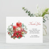 キャンドルかわいらしとポインセチア花束クリスマス サンキューカード (スタンド正面)