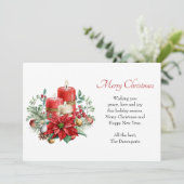 キャンドルかわいらしとポインセチア花束クリスマス シーズンカード (スタンド正面)