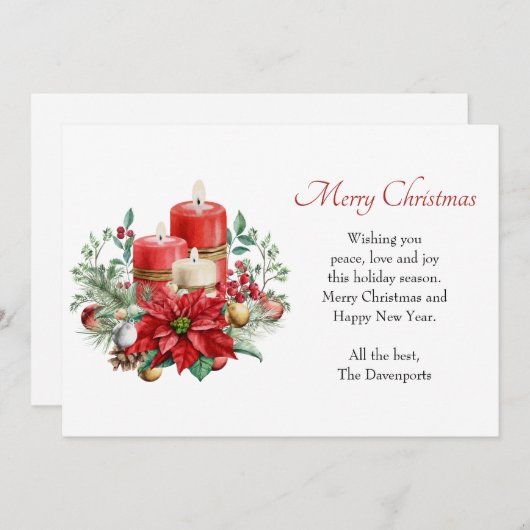 キャンドルかわいらしとポインセチア花束クリスマス シーズンカード (正面/裏面)