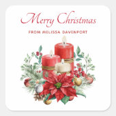 キャンドルかわいらしとポインセチア花束クリスマス スクエアシール (正面)