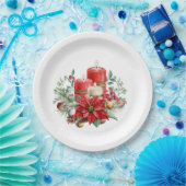 キャンドルかわいらしとポインセチア花束クリスマス ペーパープレート (パーティー)