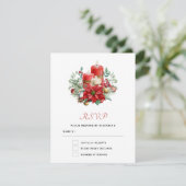 キャンドルかわいらしとポインセチア花束クリスマス 出欠カード (スタンド正面)