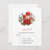 キャンドルかわいらしとポインセチア花束クリスマス 出欠カード (正面/裏面)