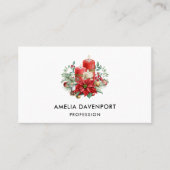 キャンドルかわいらしとポインセチア花束クリスマス 名刺 (正面)