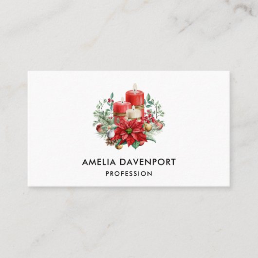キャンドルかわいらしとポインセチア花束クリスマス 名刺 (正面)