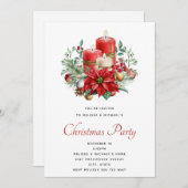キャンドルかわいらしとポインセチア花束クリスマス 招待状 (正面/裏面)