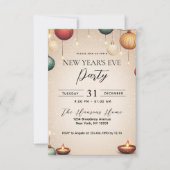 キャンドルとオーナメントベージュ大晦日パーティー 招待状 (正面)