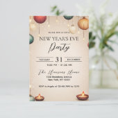 キャンドルとオーナメントベージュ大晦日パーティー 招待状 (スタンド正面)