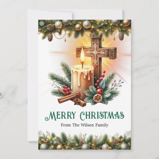 キャンドルとシナモンスティックとクロス,クリスマス シーズンカード (正面)